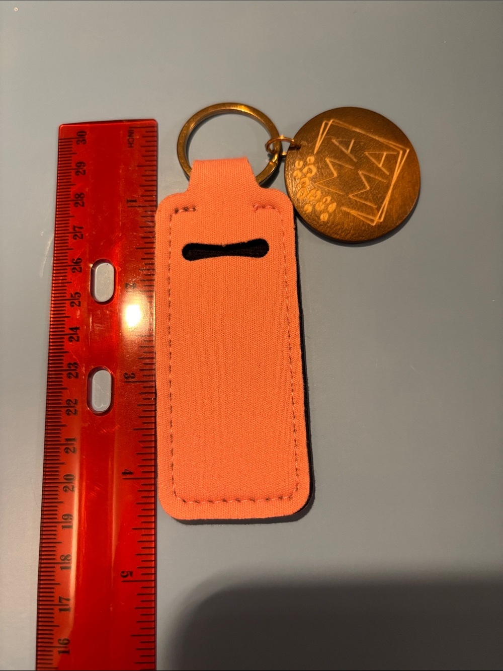 Peach Fabric Keychain Fob with Metal Ring